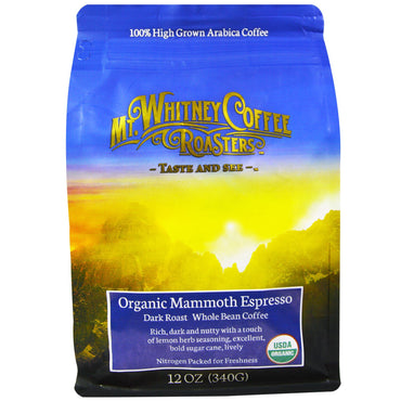 Mt. Whitney Coffee Roasters, Mammoth Espresso, café en grano entero tostado oscuro, 12 oz (340 g)