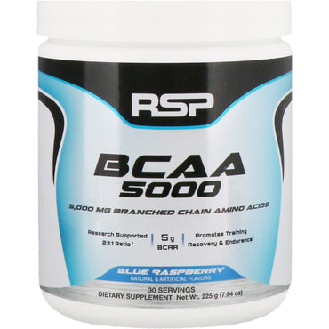 RSP Nutrition, BCAA 5000, Blue Raspberry, 5.000 mg, 7,94 oz (225 g)