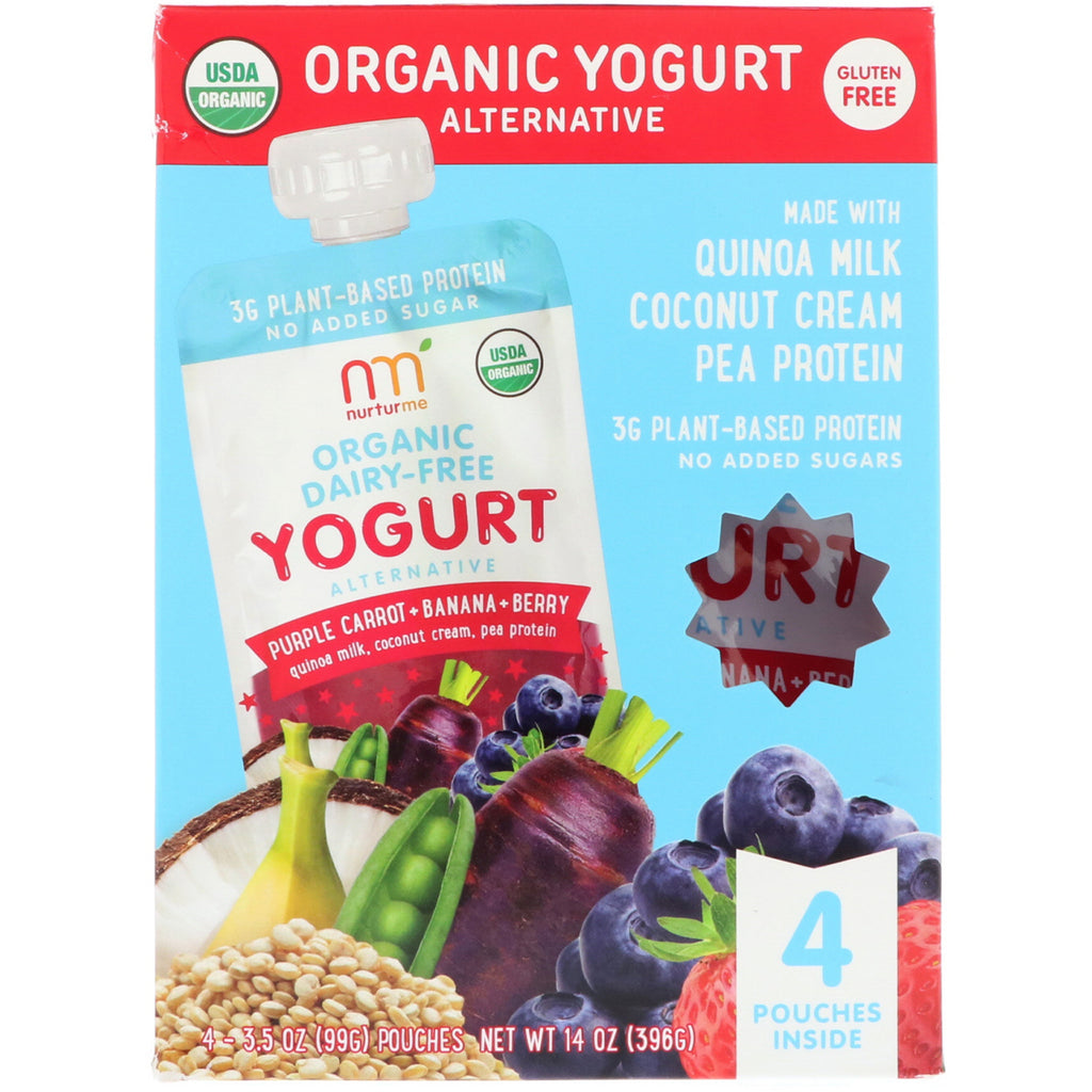 NurturMe Yogurt Alternativo Zanahoria morada + Plátano + Baya 4 sobres de 3,5 oz (99 g) cada una