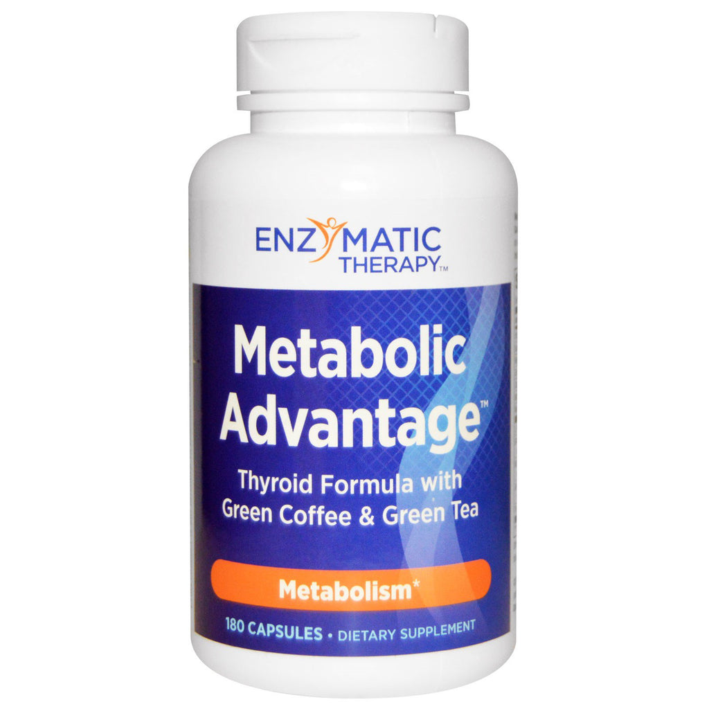 Enzymatisk terapi, metabolisk fordel, skjoldbruskkirtelformel med grøn kaffe og grøn te, metabolisme, 180 kapsler