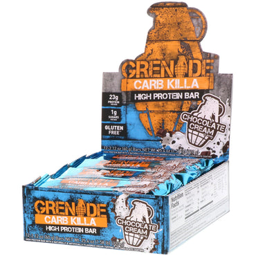 Grenade Carb Killa Baton cu conținut ridicat de proteine ​​Cremă de ciocolată 12 batoane 2,12 oz (60 g) fiecare
