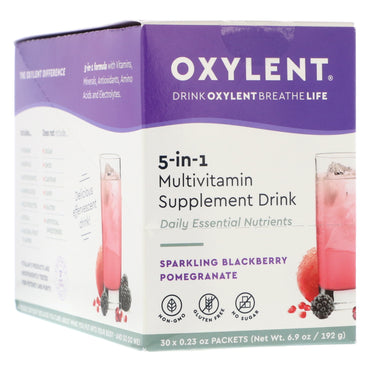 Vitalah, Oxylent, băutură cu supliment multivitaminic, rodie spumante de mure, 30 pachete, 0,23 oz (6,4 g) fiecare