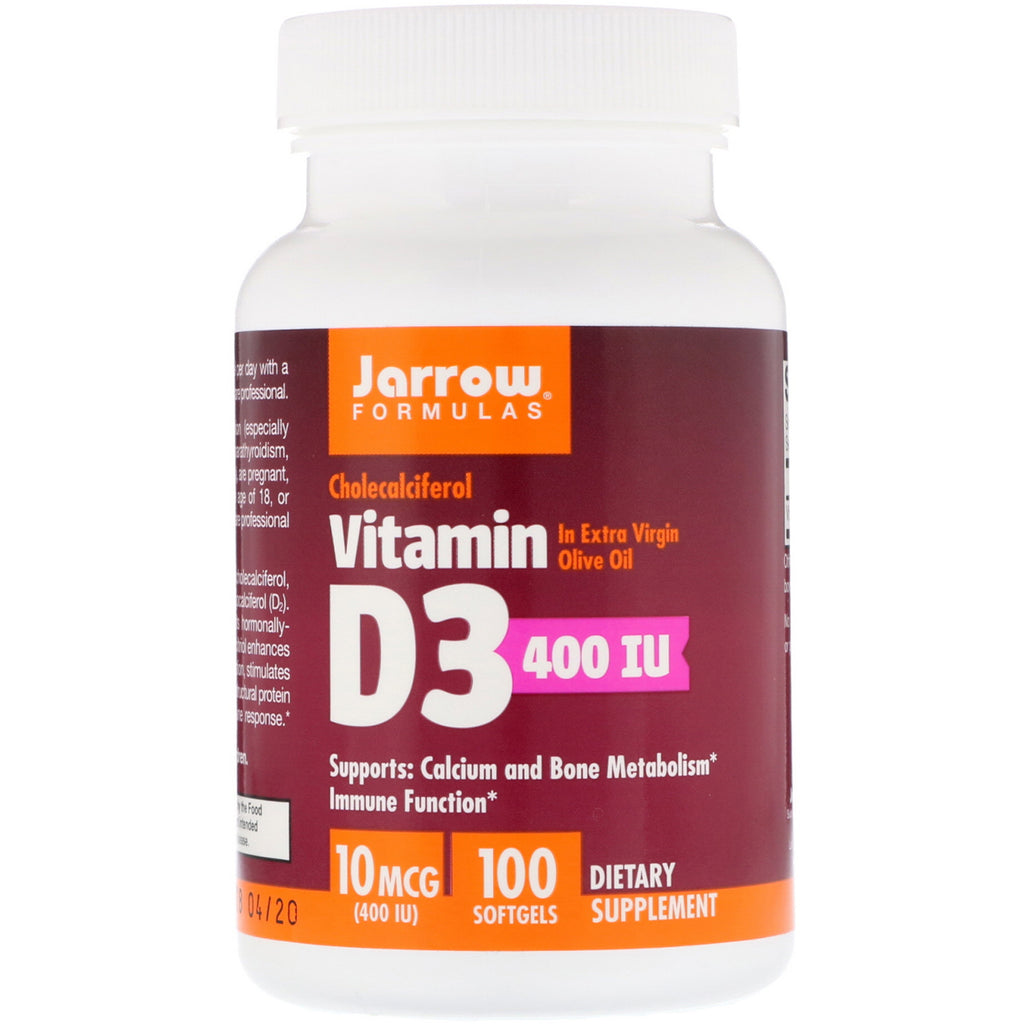 Jarrow Formulas, vitamina D3, colecalciferol, 400 UI, 100 cápsulas blandas