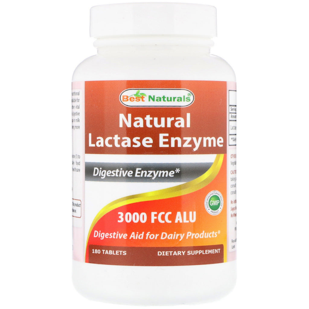 Best naturals, enzima lactase natural, 3000 fcc alu, 180 comprimidos