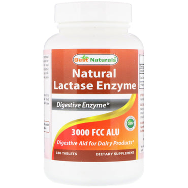 Beste naturals, natuurlijk lactase-enzym, 3000 fcc aluminium, 180 tabletten