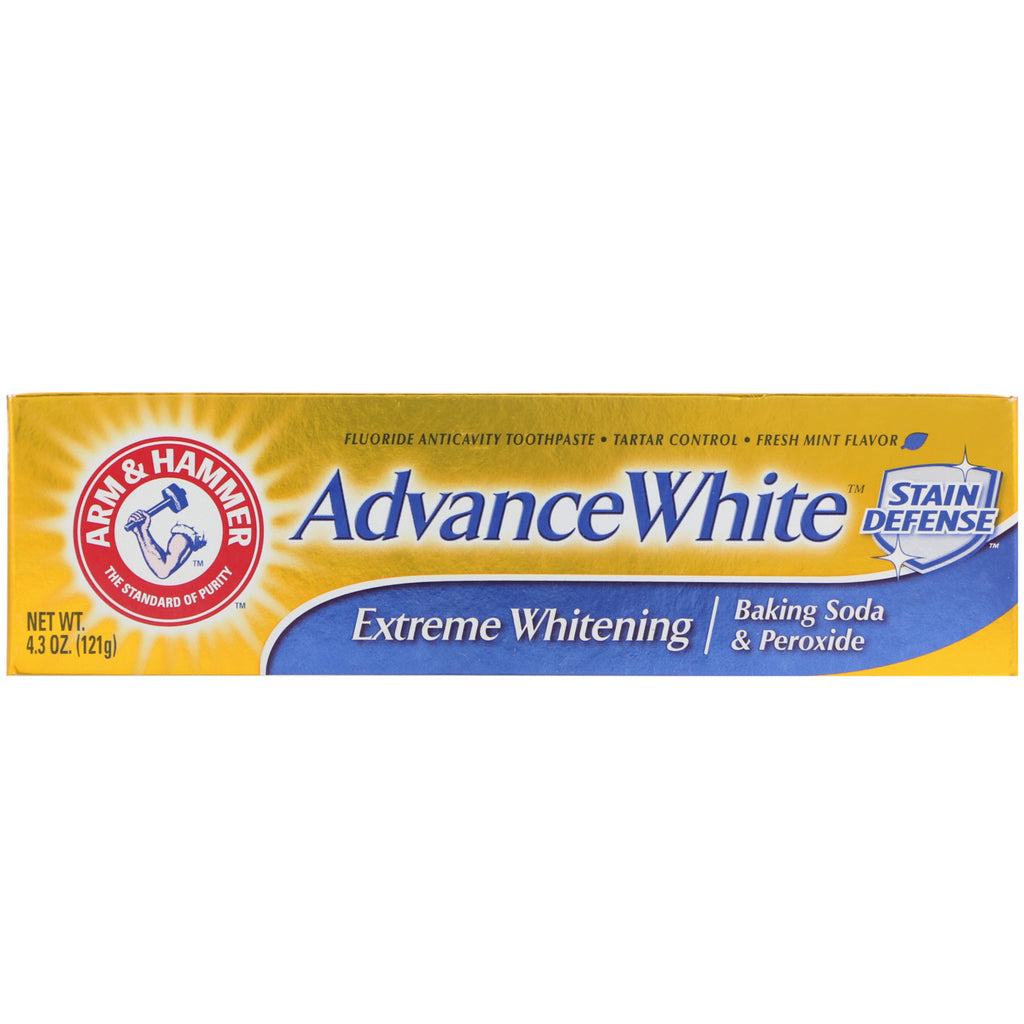 Arm & Hammer, Advance White, dentifricio al bicarbonato di sodio e perossido, sbiancante estremo, 4,3 once (121 g)