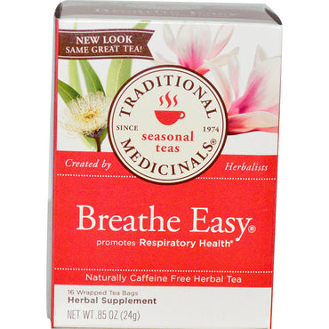 Médicinaux traditionnels, thés de saison, respirez facilement, naturellement sans caféine, 16 sachets de thé emballés, 0,85 oz (24 g)