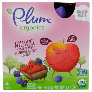 Pflaumen-Apfelmus-Mashups mit Erdbeere, Brombeere und Blaubeere, 4 Beutel à 90 g