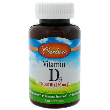 Carlson Labs, vitamin D3, 10 000 IE (250 mcg), 120 myke geler