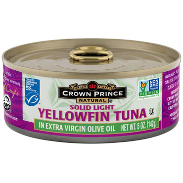 Crown Prince Natural, Thon à nageoires jaunes, solide et léger, dans de l'huile d'olive extra vierge, 5 oz (142 g)