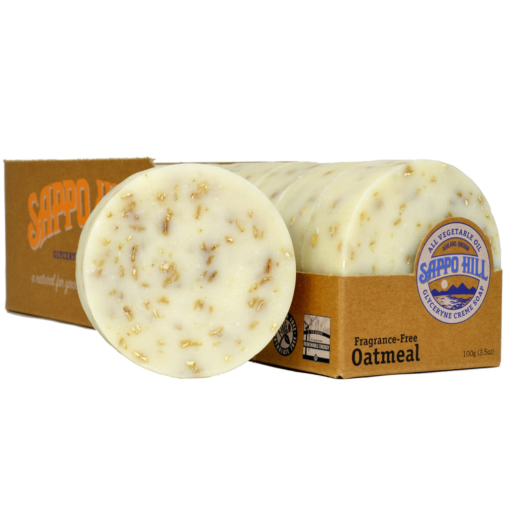 Sappo Hill, Glyceryne Cream Soap, Oatmeal, Fragrance-Free, 12 Bars, 3.5 oz (100 g) Each