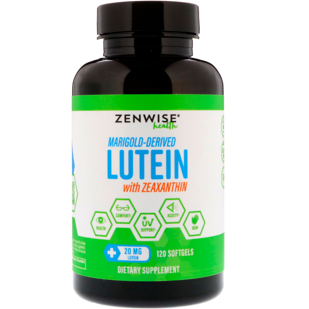Zenwise Health, van goudsbloem afgeleide luteïne met zeaxanthine, 20 mg, 120 softgels
