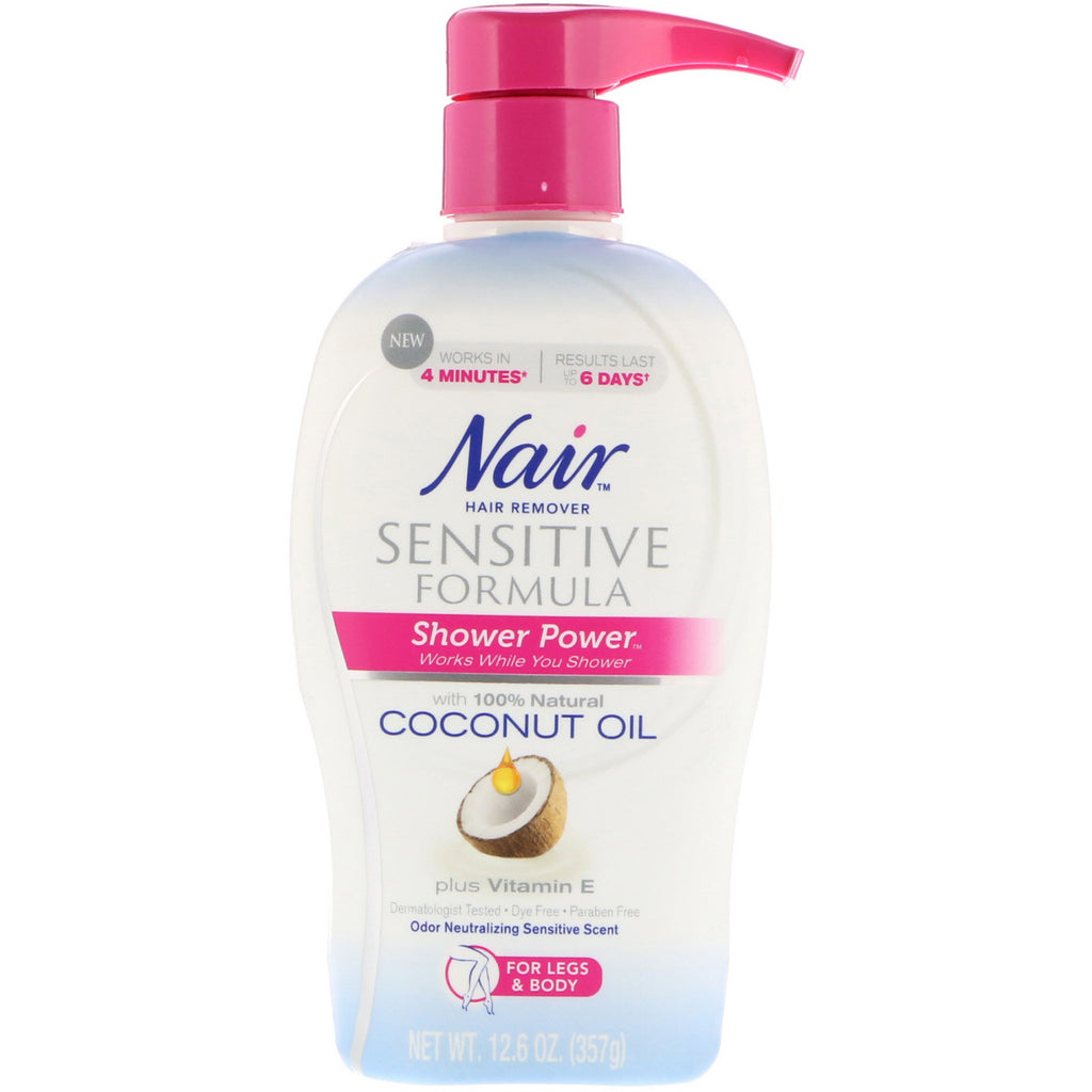 Nair , Shower Power, Hair Remover Creme med kokosolie plus E-vitamin, 12,6 oz (357 g)