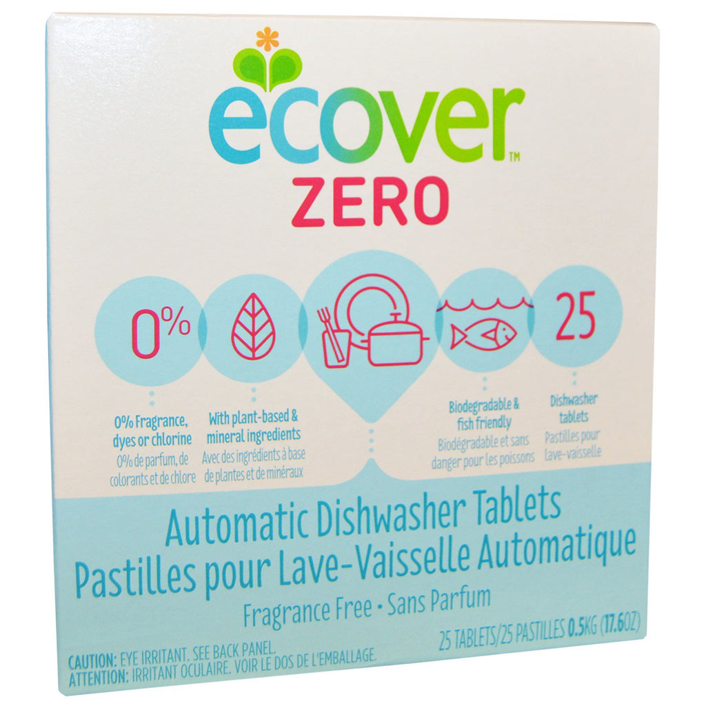 Ecover, Zero, tabletas para lavavajillas automático, sin fragancia, 25 tabletas, 0,5 kg (17,6 oz)