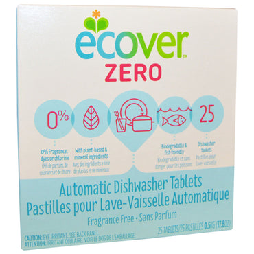 Ecover, Zero, oppvaskmaskin-tabletter, parfymefri, 25 tabletter, 17,6 oz (0,5 kg)