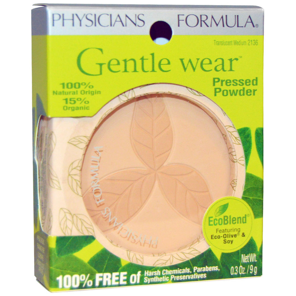Physician's Formula, Inc., Gentle Wear, gepresster Puder, durchscheinendes Medium, 0,3 oz (9 g)