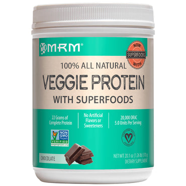 MRM, スーパーフードを含む 100% 天然植物性プロテイン、チョコレート、20.1 オンス (570 g)