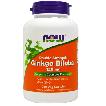 Now Foods, Ginkgo Biloba, dobbelt styrke, 120 mg, 200 vegetabilske kapsler