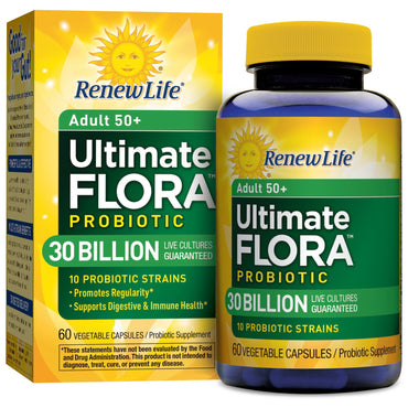 Renew Life, Adulte 50+, Probiotique Ultimate Flora, 30 milliards de cultures vivantes, 60 capsules végétales