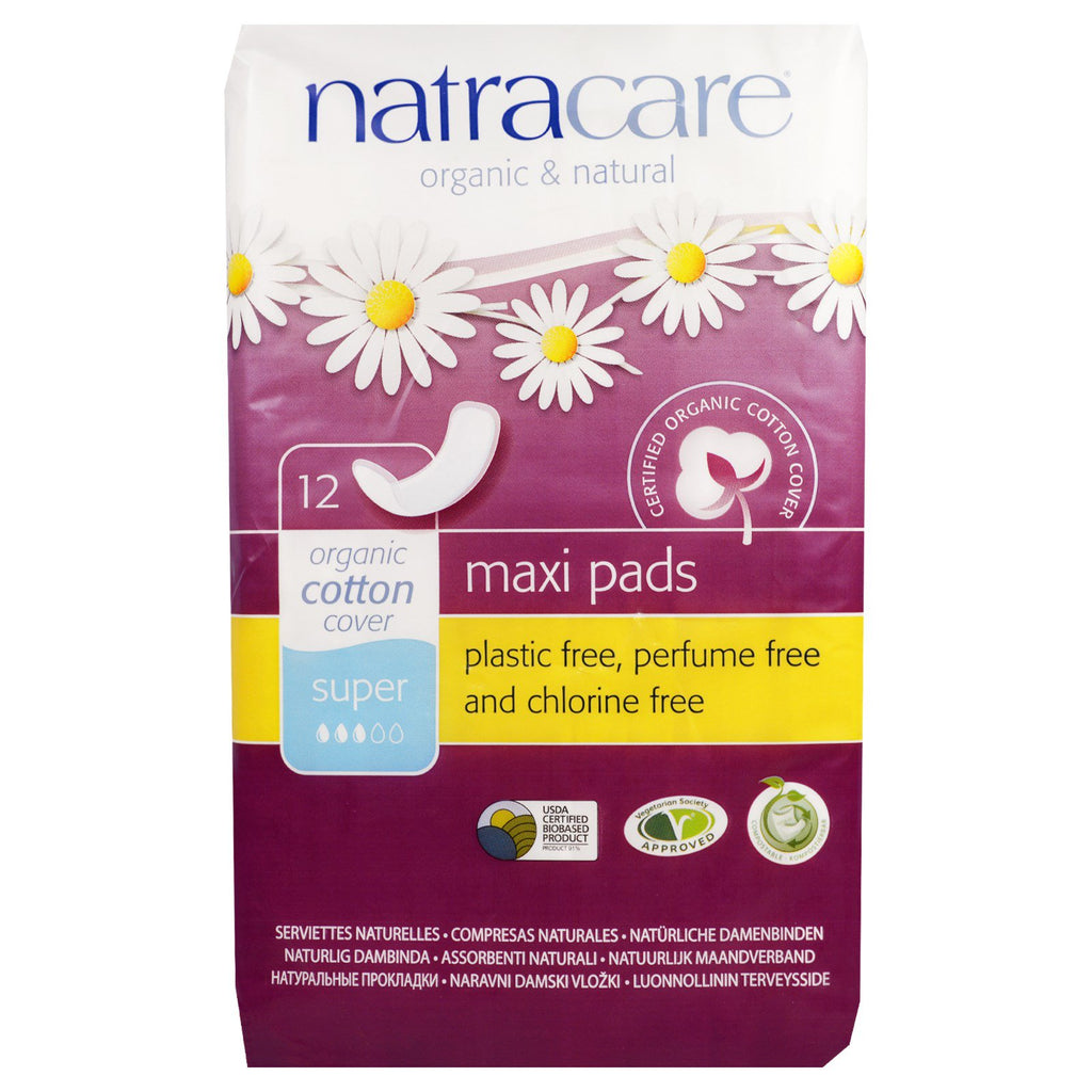 Natracare y Natural Maxi Pads, 12 Super Pads