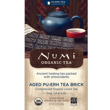 Numi Tea, Té, Té Pu-erh, Ladrillo de té Pu-erh envejecido, 2,2 oz (63 g)