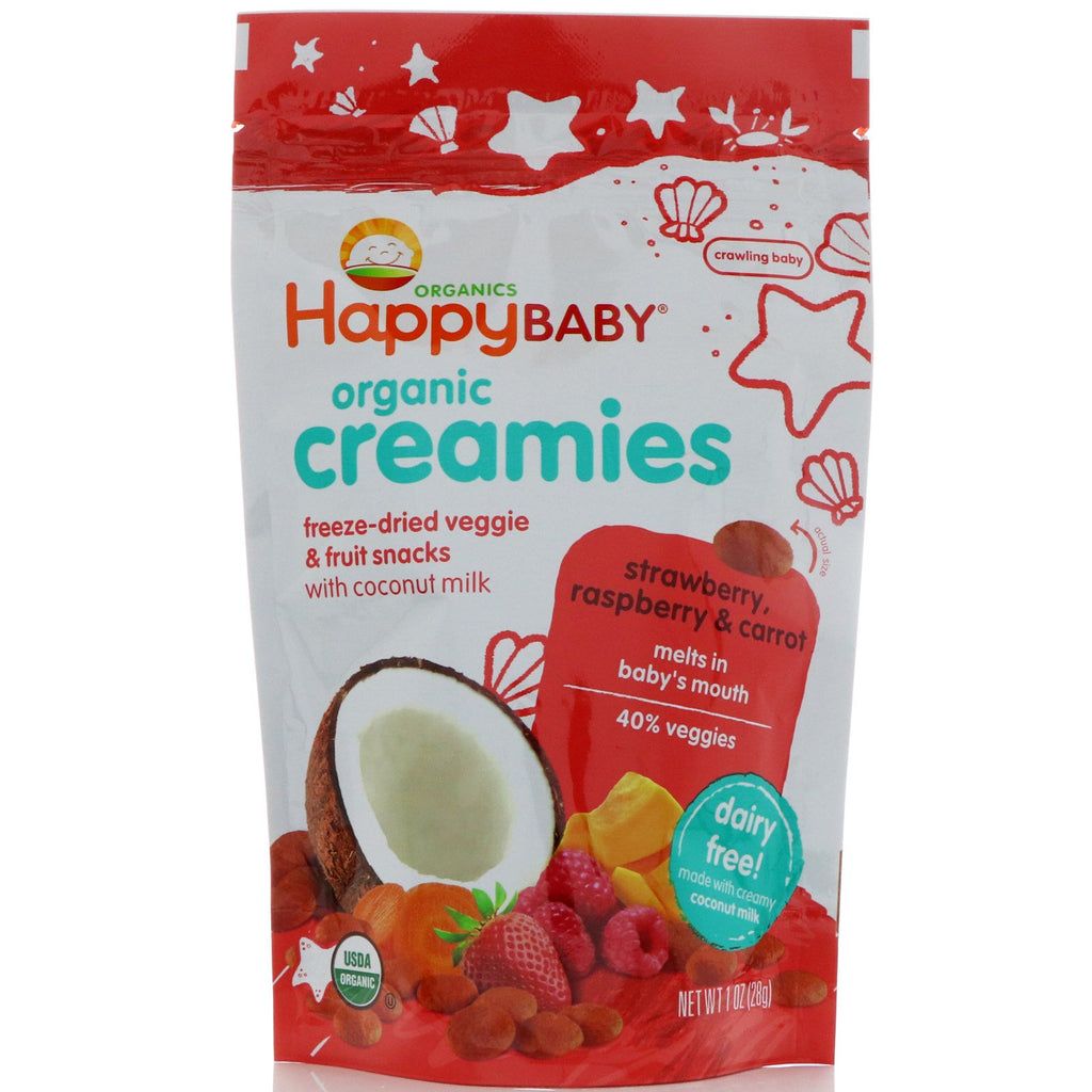 Nurture Inc. (Happy Baby) Creamies Snacks aux légumes et fruits lyophilisés Fraise Framboise &amp; Carotte 1 oz (28 g)