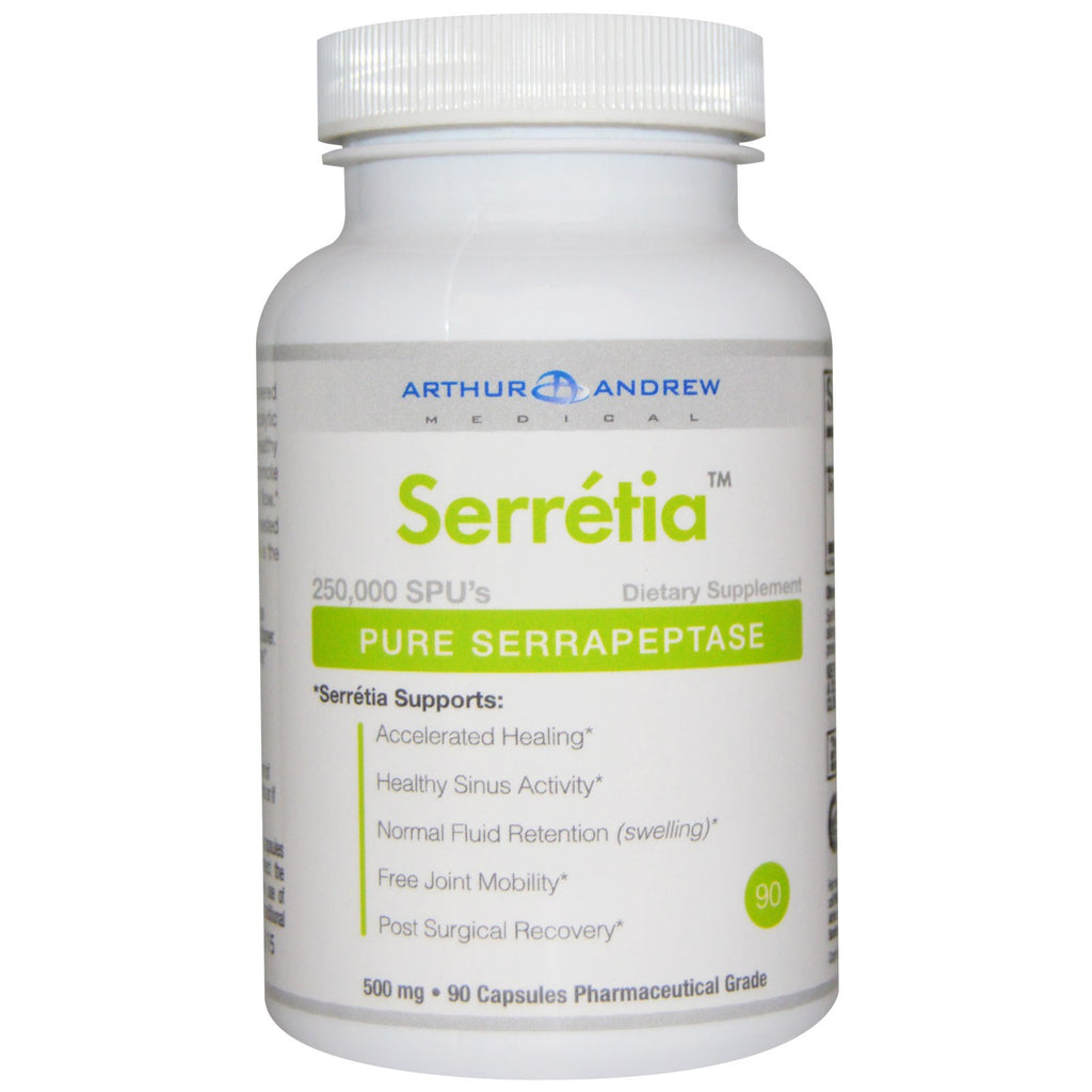 Arthur Andrew Medical, Serretia, Pure Serrapeptase, 500 mg, 90 kapslar