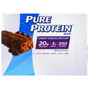 Barra de chispas de chocolate masticable Pure Protein 6 barras de 50 g (1,76 oz) cada una