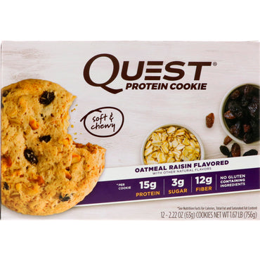 Quest Nutrition Galleta proteica, avena y pasas, paquete de 12, 2,22 oz (63 g) cada uno