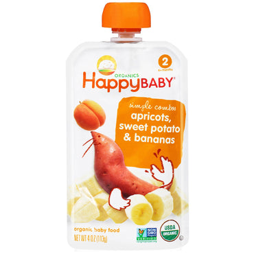 Nurture Inc. (Happy Baby) Babymad Trin 2 6+ måneder Abrikoser Søde kartofler & bananer 4 oz (113 g)