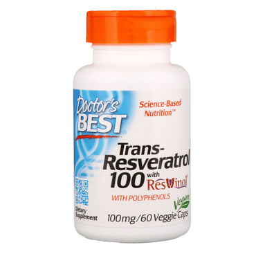 Doctor's Best, Trans-Resveratrol 100, 100 mg, 60 cápsulas vegetales