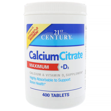 21e siècle, Citrate de Calcium Maximum + D3, 400 Comprimés