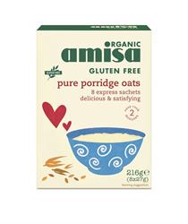 Amisa Organic Gluten Free Porridge Oats - Sachets 8x27g (order in singles or 4 for trade outer)