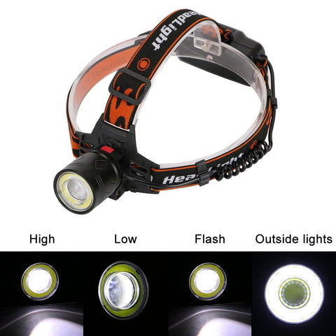 LED Headlamp 4 Modes Zoomable  Camping  XM-L T6+COB 10000lm 18650