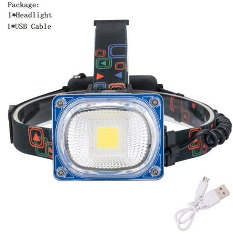 Wide Angle Headlamp 3 Modes USB Rechargeable  Camping COB LED 18650