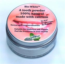 Økologisk tandpulver pebermynte i glaskrukke (plastfri). (bestil i singler eller 12 for bytte ydre)