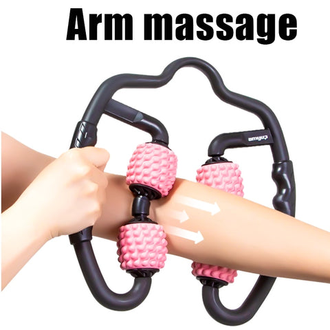 Rouleau de Massage à Point de déclenchement en forme de U, pour les bras, les jambes, les tissus musculaires du cou, le Fitness, le Yoga, le Pilates, le sport, 4 roues
