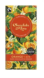 Organic/Fairtrade dark chocolate with natural orange oil 65% (order 14 for retail outer)