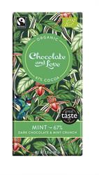 Chocolat noir biologique/commerce équitable avec croquant à la menthe poivrée 67 % (commandez 14 pour l'extérieur au détail)