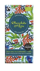 Chocolate negro orgánico/de comercio justo con caramelo y sal marina al 55 % (pedido 14 para el exterior minorista)