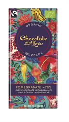 Organic/Fairtrade dark chocolate with pomegranate 70% 80g (order 14 for retail outer)