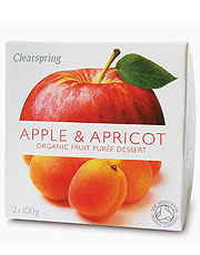 Økologisk frugtpuré Æble/abrikos (2x100g) (bestilles i singler eller 12 for bytte ydre)