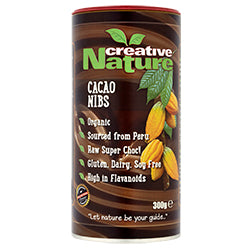 Økologiske peruvianske Fairtrade Raw Cacao Nibs 300 g (bestilles i singler eller 12 for bytte ydre)
