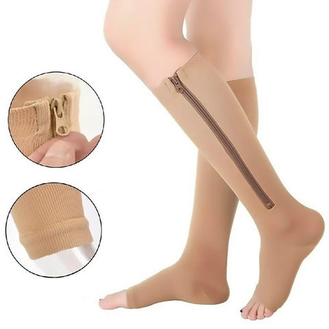 1 जोड़ी यूनिसेक्स संपीड़न जुराबें जिपर पैर समर्थन घुटने के मोजे महिला पुरुष खुले पैर की अंगुली पतली विरोधी थकान खिंचाव मोजे ड्रॉप शिपिंग