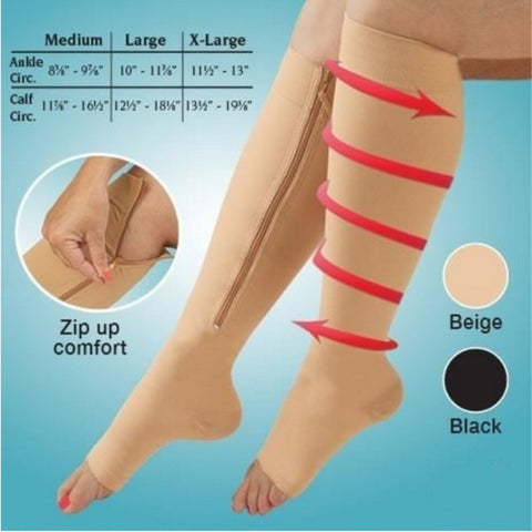 1 pereche de șosete de compresie unisex, cu fermoar, susținere pentru picioare, șosete pentru genunchi, femei, bărbați, cu vârf deschis, șosete subțiri, elastice, anti-oboseală.