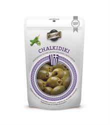 Dumet Chalkidiki Greek Olives stuffed with Jalapeno (order in singles or 10 for trade outer)