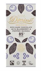 Ekologisk mörk 85 % choklad med poppad quinoa & blåbär 80 g (beställ i multipler av 2 eller 10 för yttersida)