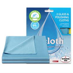 E-cloth 2 x paño para pulir/vidrio (pedir por separado o 10 para el exterior comercial)