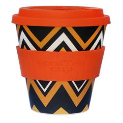 Organic Bamboo Fibre Reusable Coffee Cup ZignZag with Orange Sili (order in singles or 36 for trade outer)