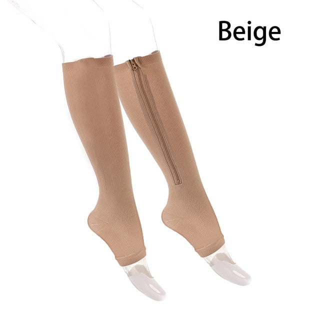 1 par de calcetines de compresión Unisex con cremallera, calcetines hasta la rodilla con soporte para piernas, calcetines elásticos antifatiga finos con punta abierta para hombres y mujeres, triangulación de envíos